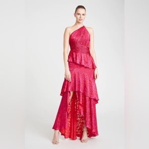 $895 Theia Pink Medora One-Shoulder Ruffle Gown - Size 6; Never been worn